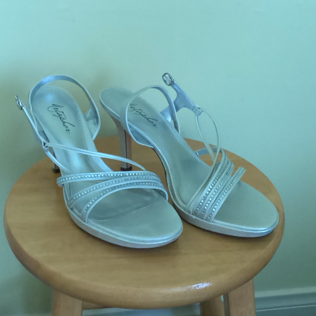 Metaphor Silver Slingback Heels With Rhinestone Straps